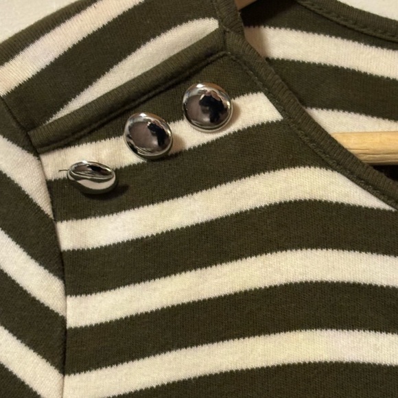 Talbots Olive Green & Ivory Striped Dress, Ruffled Sleeves xS - Picture 3 of 7